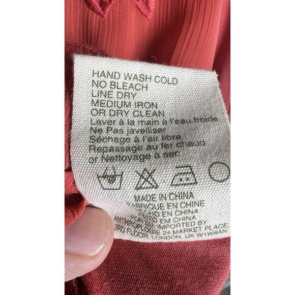 Tiny X Anthropologie Size XS Orange Embroidered Roll Tab Sleeve Henley Top - Picture 8 of 9